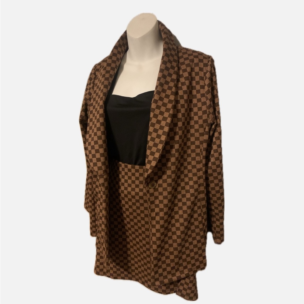 Brown Blazer and Skirt Set
